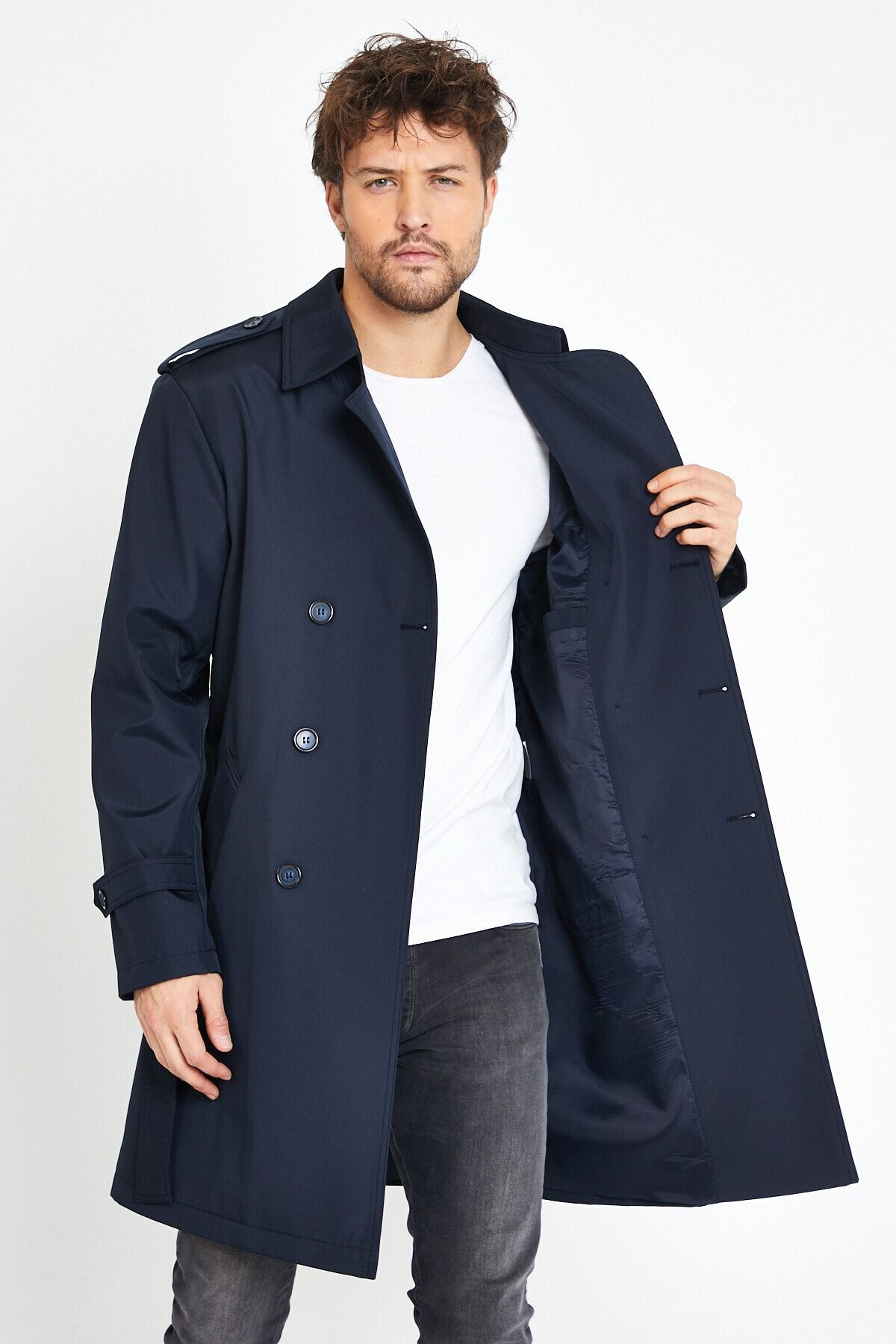 Astarlı Modern Erkek Pardesü & Trençkot Lacivert