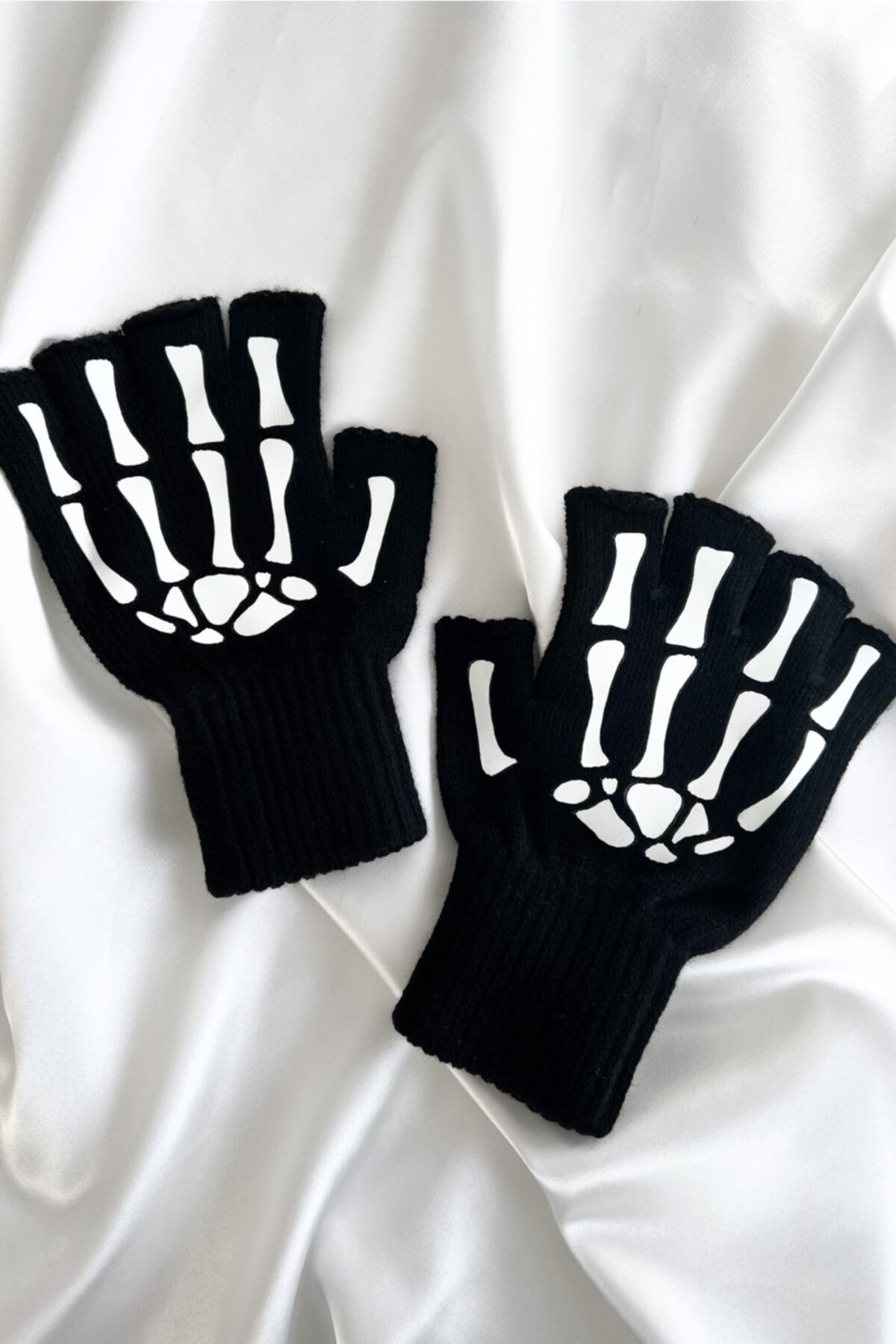 Siyah Kesik Parmak Iskelet Eldiven